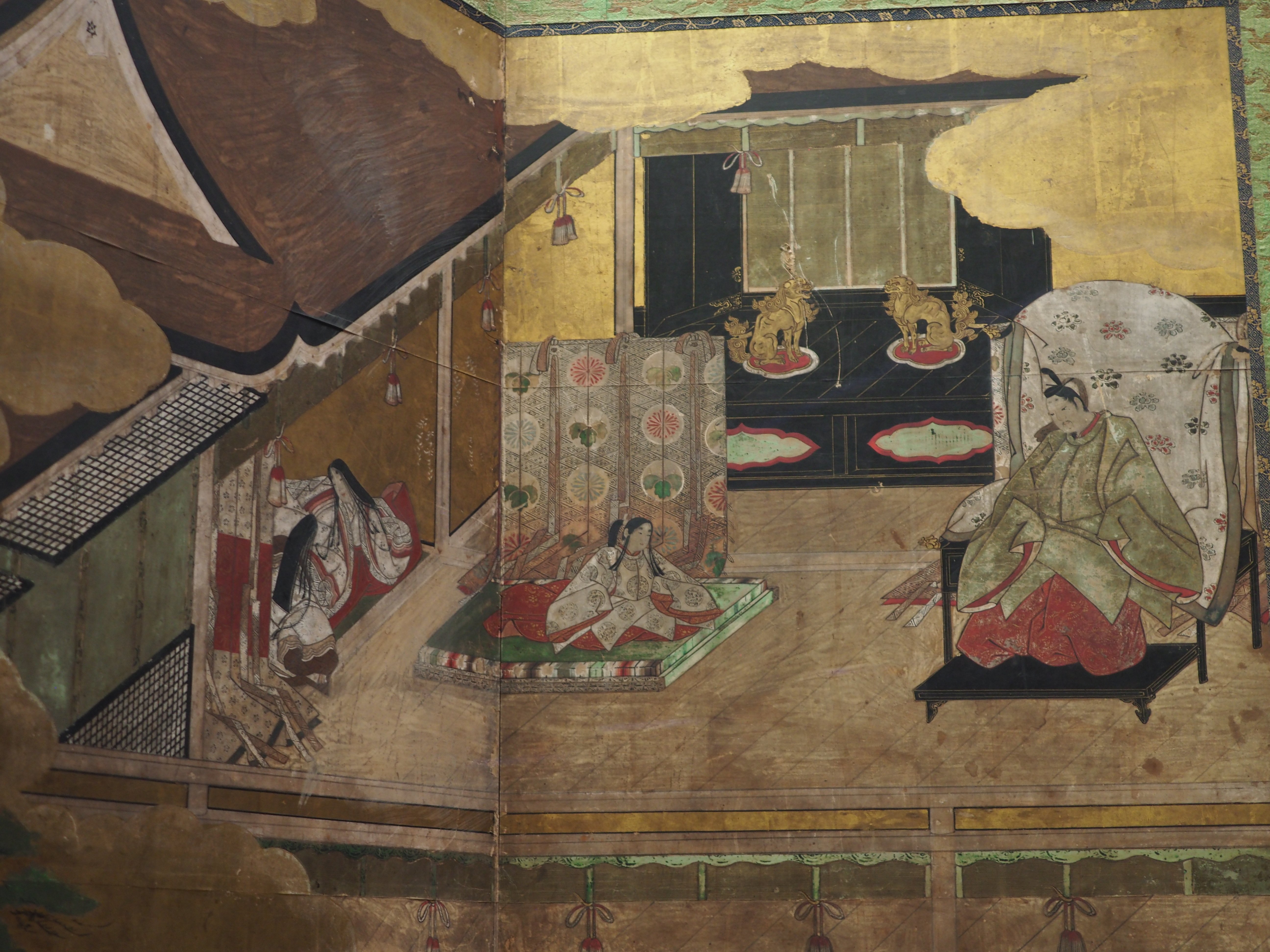 木製　三面衝立　屏風　源氏絵 木製 三面衝立 屏風 源氏絵 - メルカリ