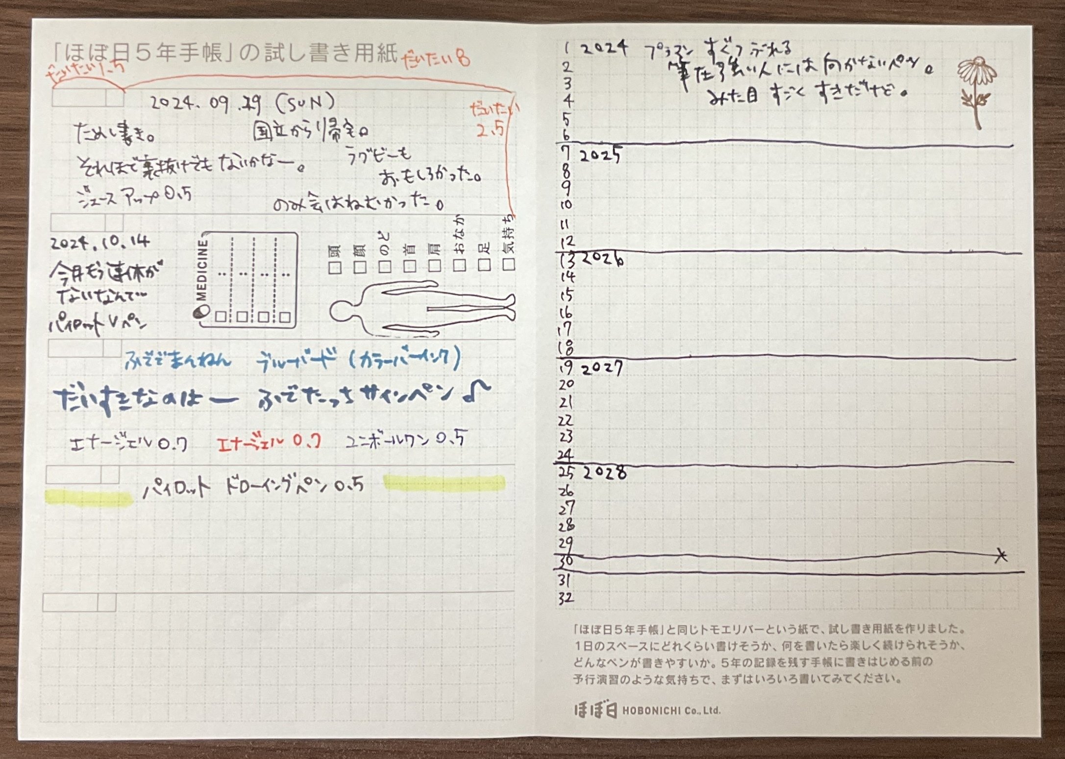 ほぼ日5年手帳、裏抜け問題｜ぜんまいまきまき
