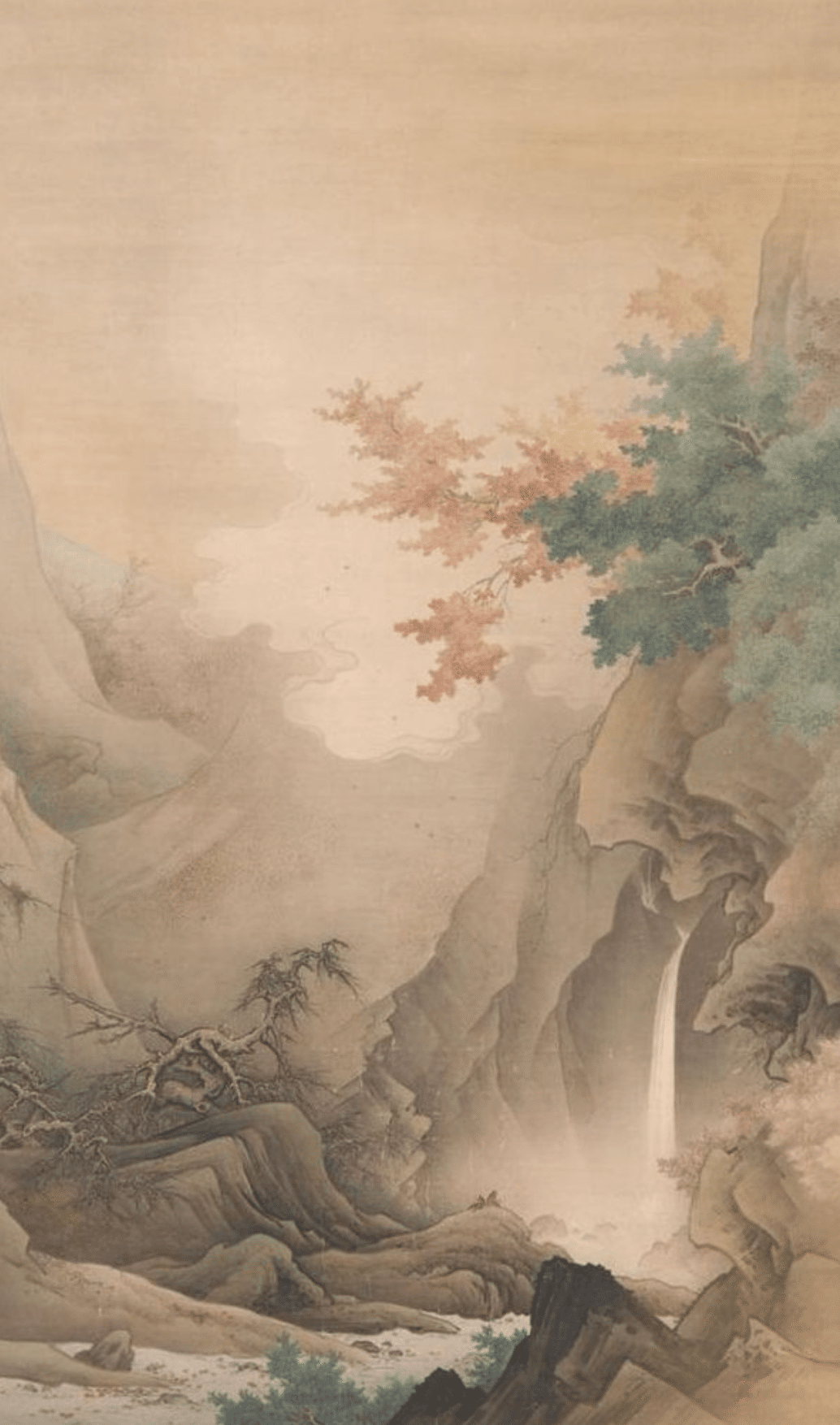 橋本雅邦筆【絹本、楼閣山水図　着色画】岩絵具使用【橋本秀邦　鑑識箱】模写NO92 橋本雅邦筆【絹本、楼閣山水図着色画】岩絵具使用【橋本秀邦鑑識