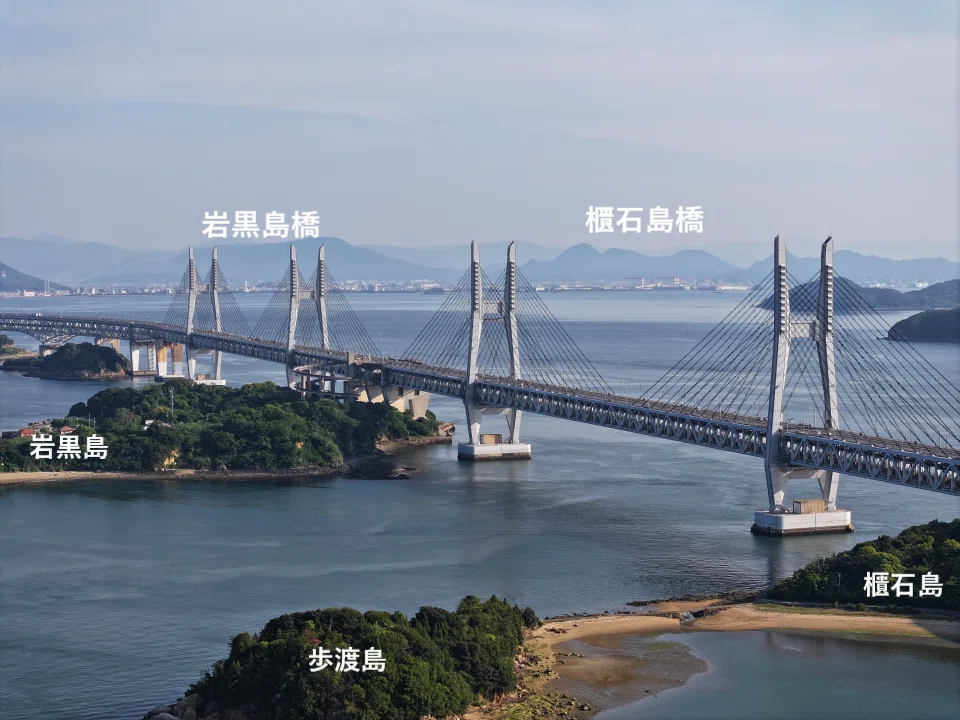空撮：土木：道路：鉄道：瀬戸中央自動車道・瀬戸大橋の橋梁群（香川県