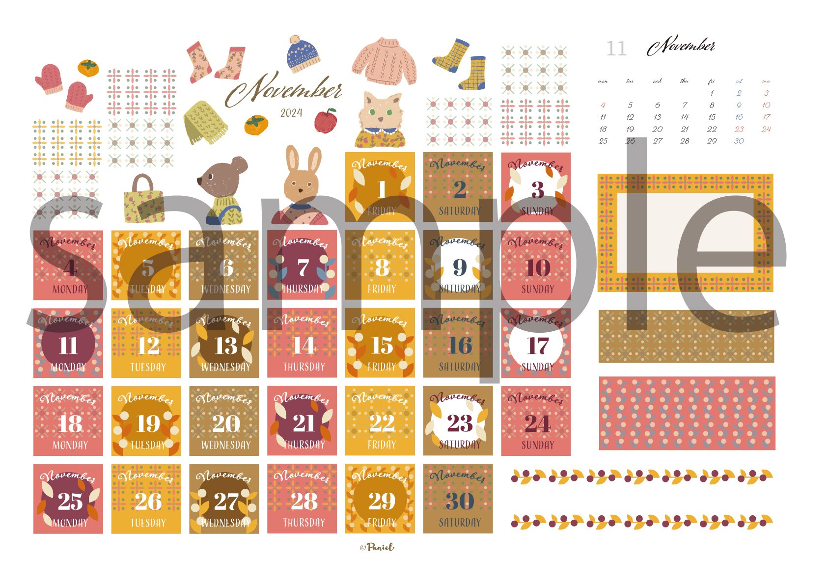 2024年11月の日付シートの無料配布です。｜パニエル