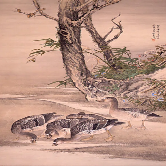 松林桂月　　絹本淡彩水墨画　【月上飛鳥図】　自題箱有り　掛軸一幅　模写　152 松林桂月】 日本画/絹本・墨彩「漁村曙」査定 買取 致します。｜井浦歳