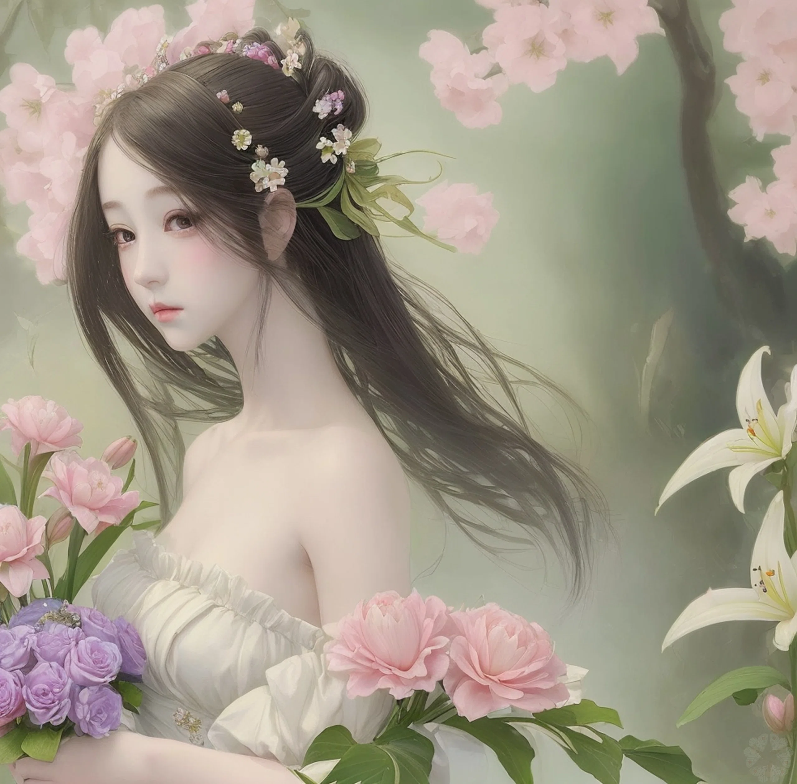 花を持つ少女｜キータン🦋写真とAIで紡ぐもう1つのリアル✨