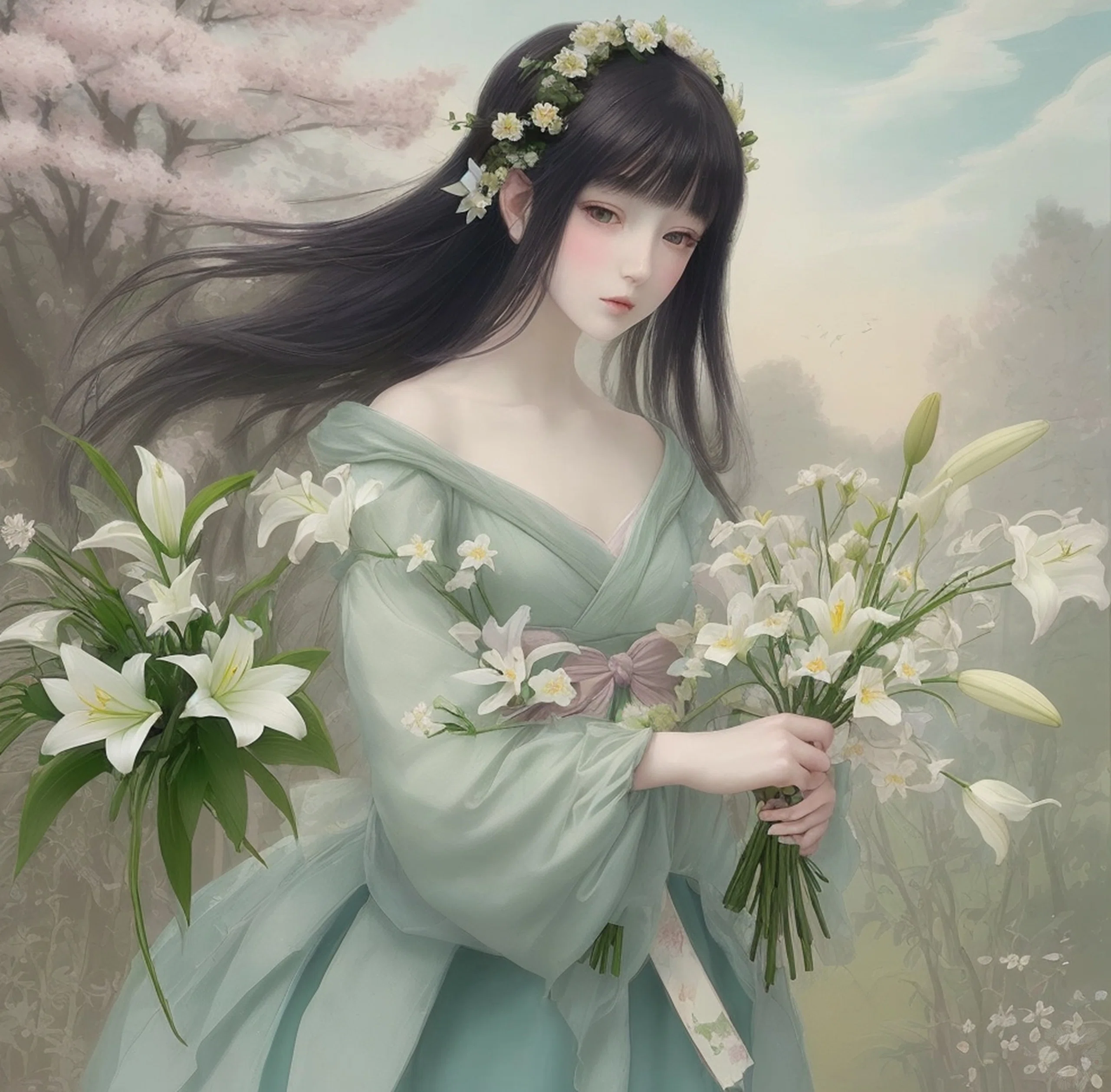 花を持つ少女｜キータン🦋写真とAIで紡ぐもう1つのリアル✨
