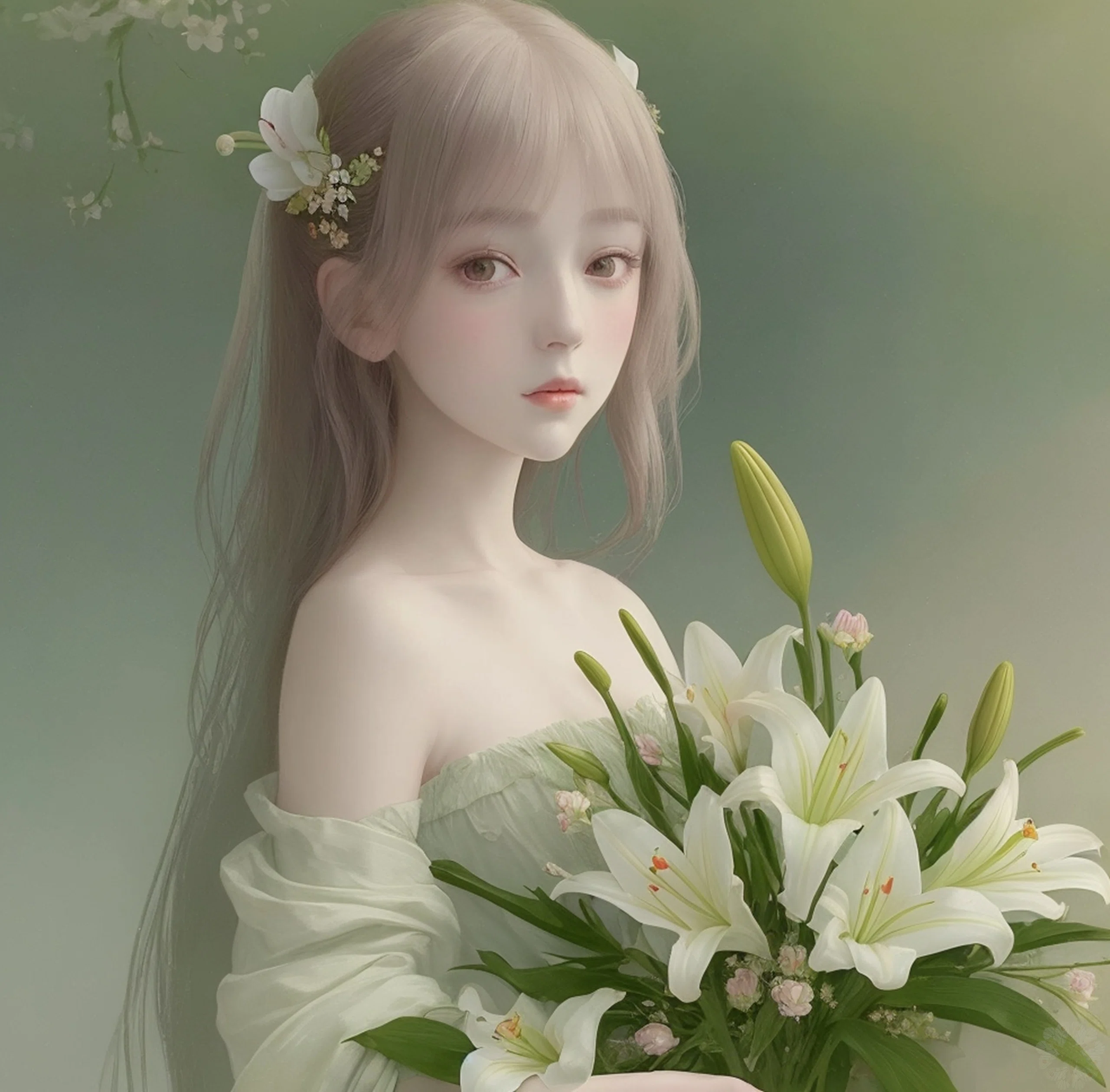 陶器製少女像 花を持つ 花を持つ少女｜キータン🦋写真とAIで紡ぐもう1つのリアル✨