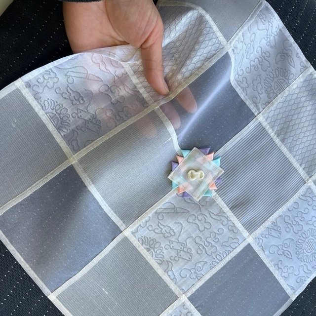 どくだみ染の気ままなポジャギ　ハンドメイド ポジャギ制作過程】渋色天然染シルクで作る 懐紙入れ＆小物入れ