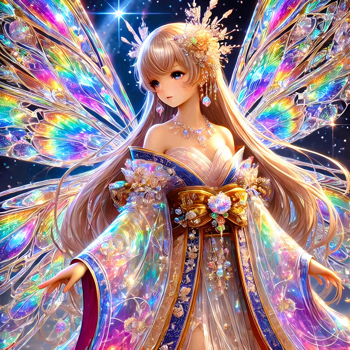 美しい着物妖精のイラスト一枚目