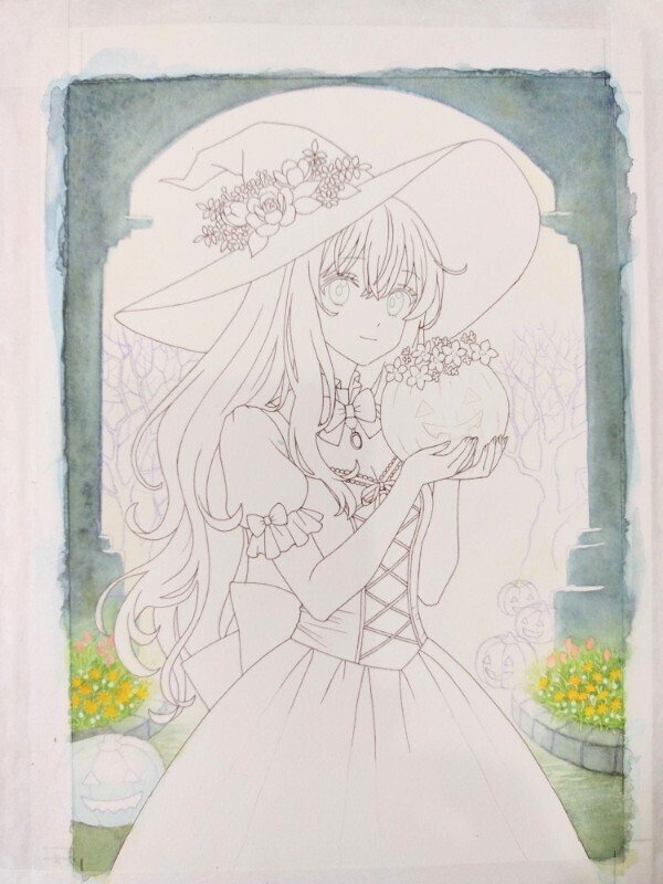 魔法使い☆「オリジナルイラスト絵画原画」 透明水彩イラストNo.7｜K.N.
