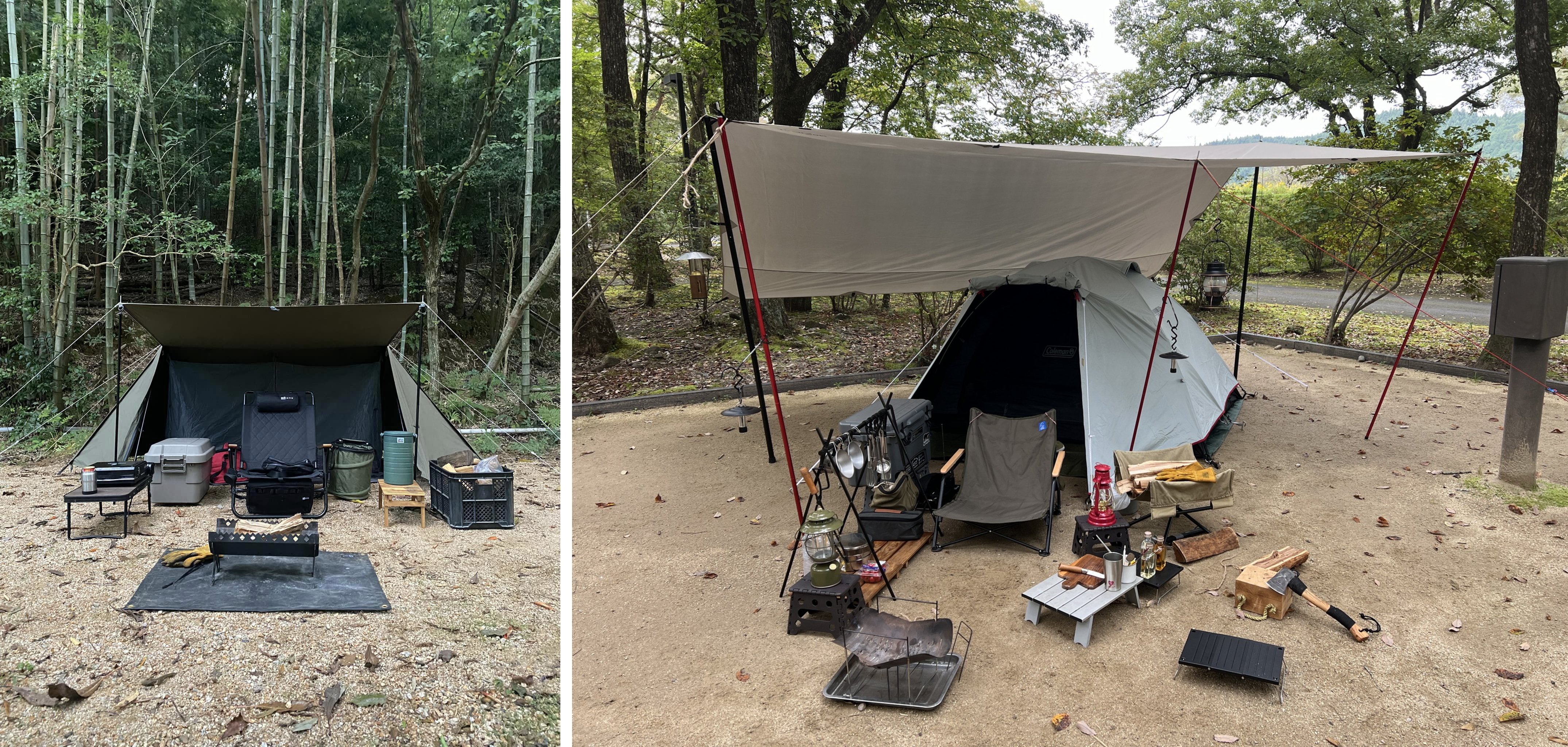 ソロキャンプにオススメの4点セットです　テント、タープ、テーブル、焚き火台 ソロキャンプにオススメの4点セットです テント、タープ