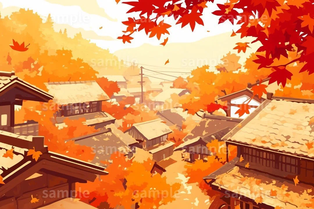 【秋】日本の街並みイラスト素材3枚セット|紅葉・サムネイル・YouTube動画・アイキャッチ・イメージ画像に【note限定素材】