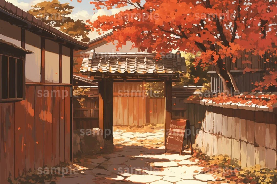 【秋】日本の街並みイラスト素材3枚セット|紅葉・サムネイル・YouTube動画・アイキャッチ・イメージ画像に【note限定素材】