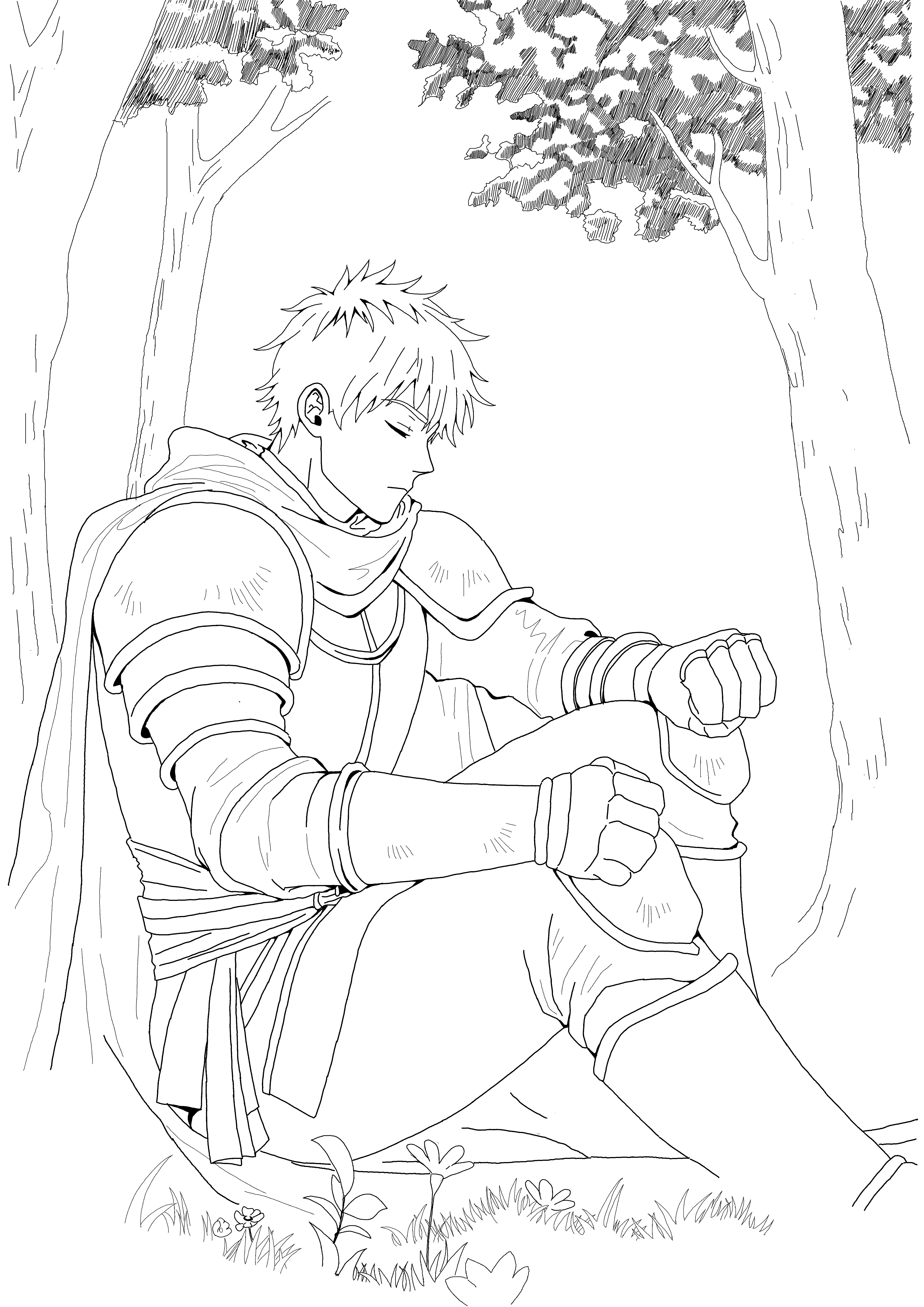 ♯14 中世の騎士の絵｜にゃおりん｜線画イラスト練習中