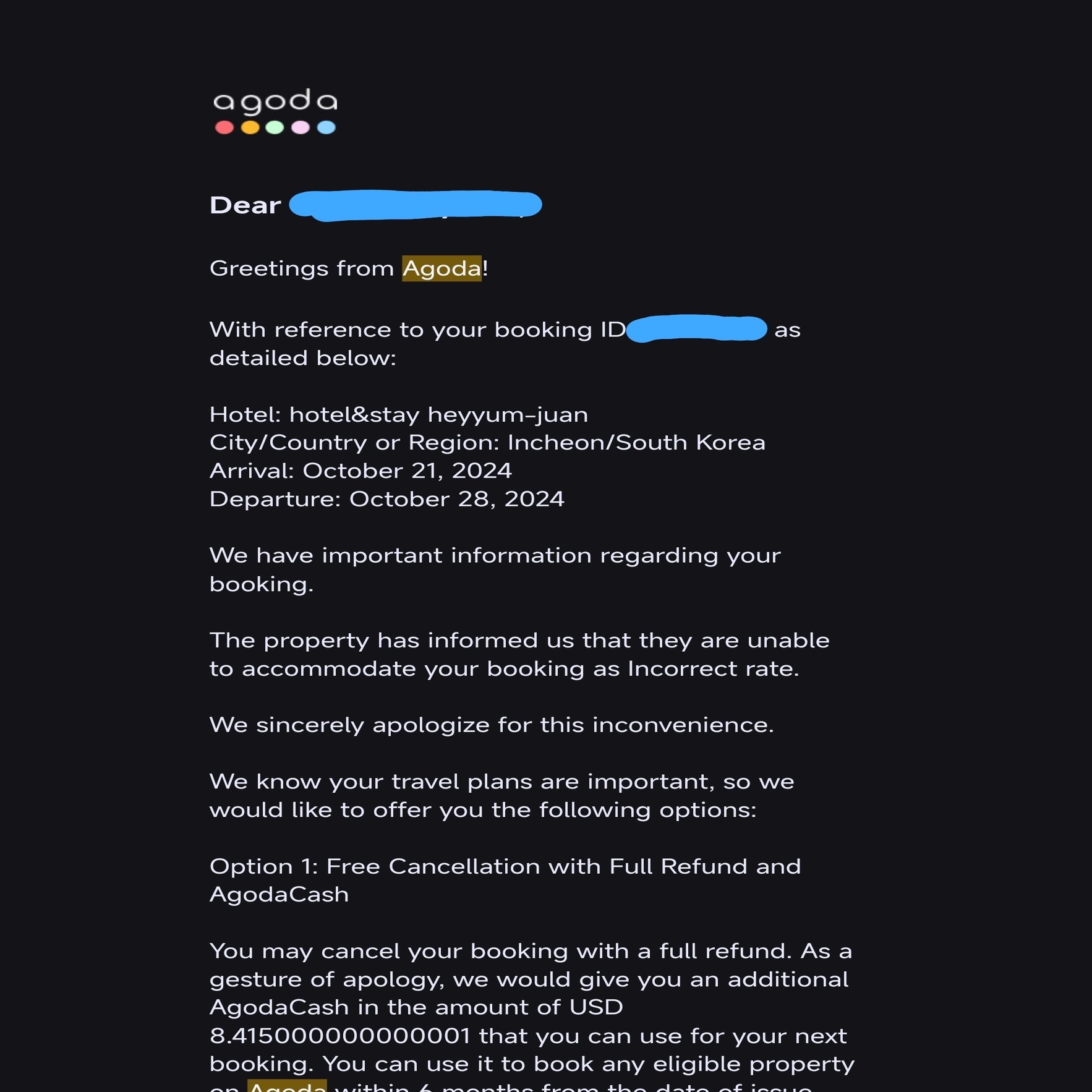Agoda から410ドル分の補償を受け取る方法｜ChelnohatA