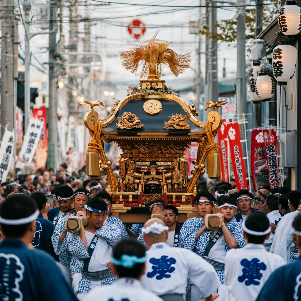 日本の祭りと神輿のフォトイラスト