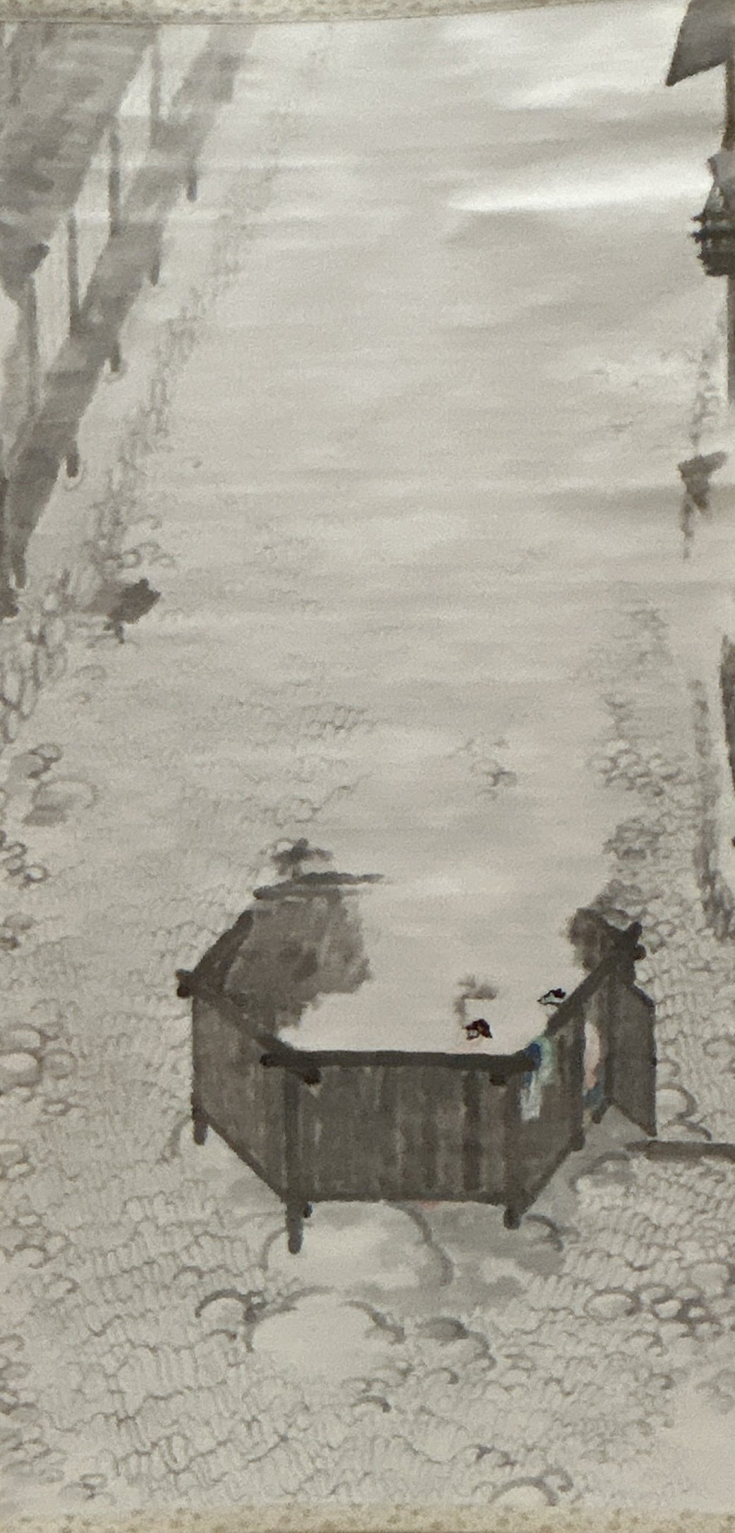 前田青邨、【湯治場　修善寺】、希少な大判額装用画集より、美品、日本人画家 前田青邨、【湯治場 修善寺】、希少な大判額装用画集より、美品