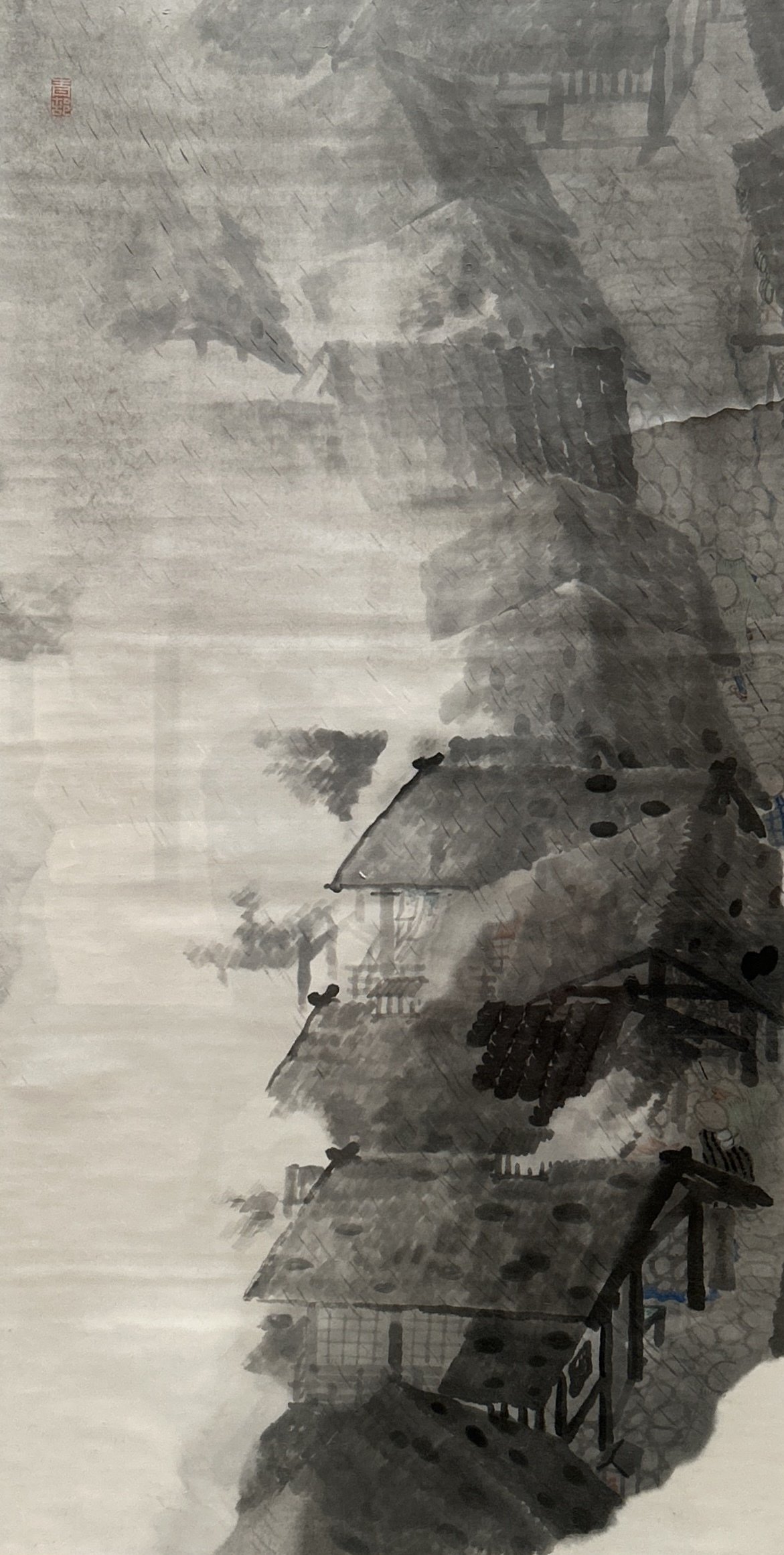 前田青邨、【湯治場　修善寺】、希少な大判額装用画集より、美品、日本人画家 前田青邨、【湯治場 修善寺】、希少な大判額装用画集より、美品