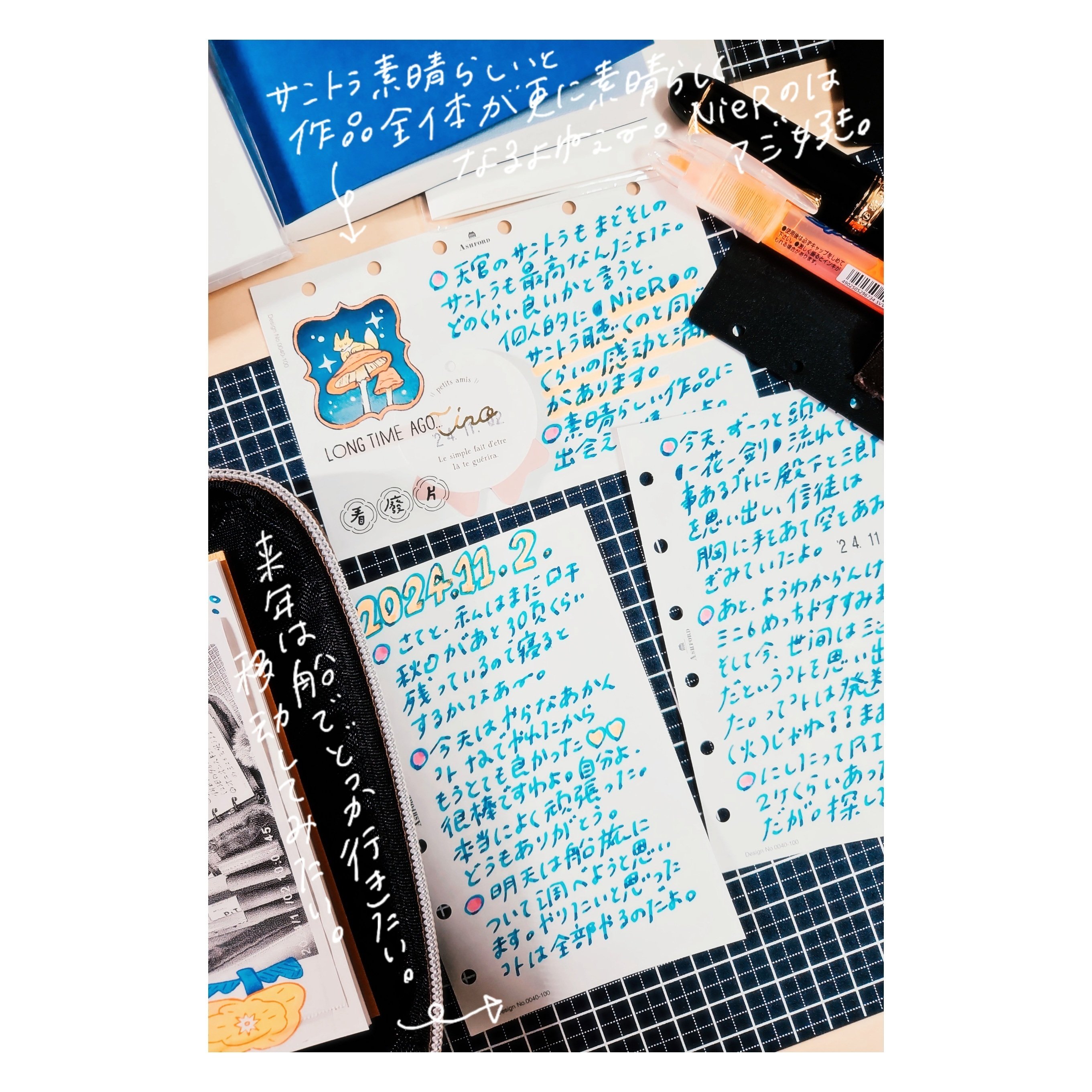 自由手帳 ミニ6 ラムネ×アイボリー 大き目リングも【ミニ6穴システム手帳カバー☆ミニ方眼ノート付