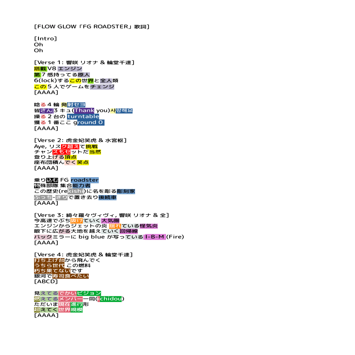 FLOW GLOW by FG ROADSTER - Rhyme Scheme & Rhymes Highlighted