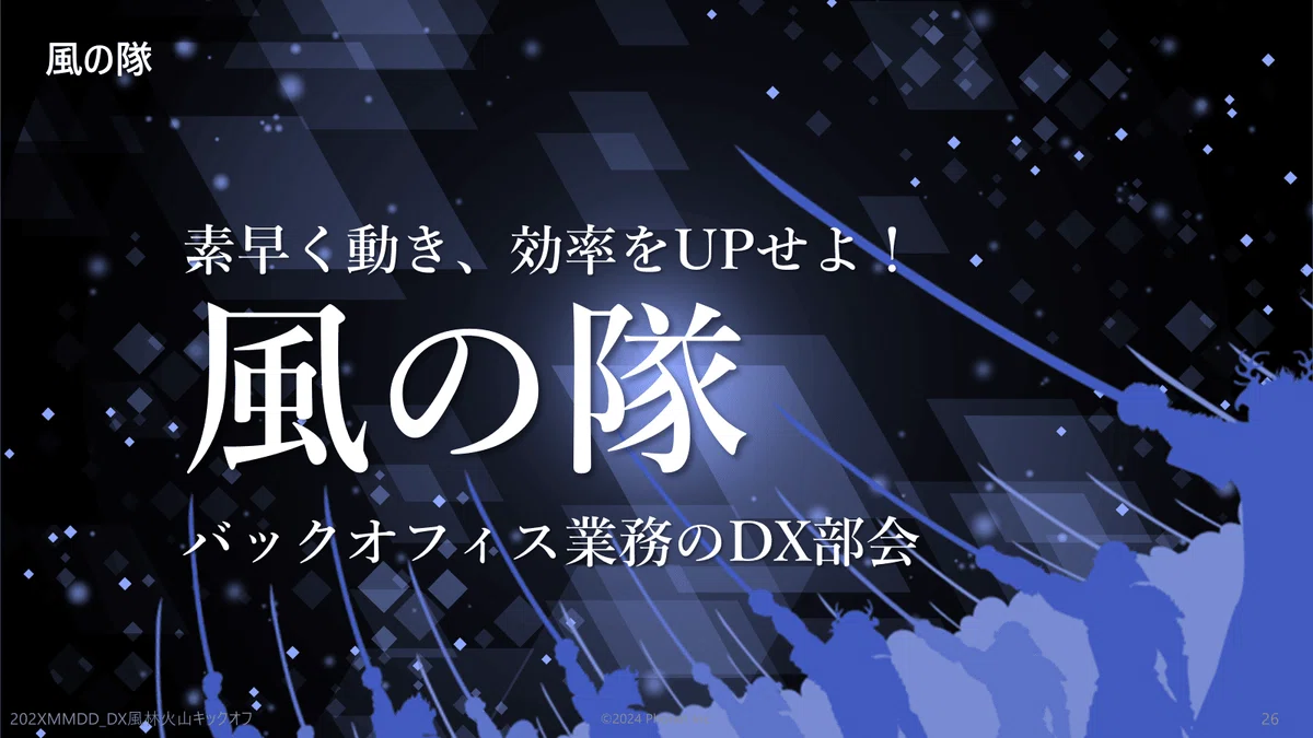 素早く動き、効率をUPせよ!
風の隊
バックオフィス業務のDX部会