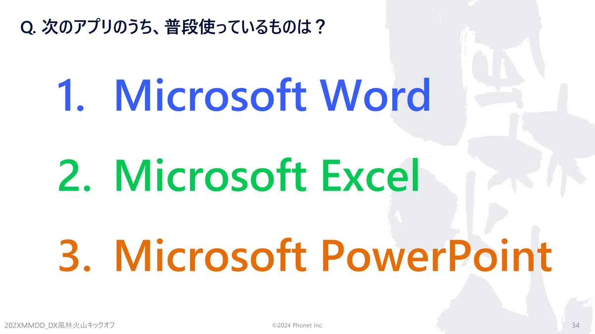 1. Microsoft Word 2. Microsoft Excel 3. Microsoft PowerPoint