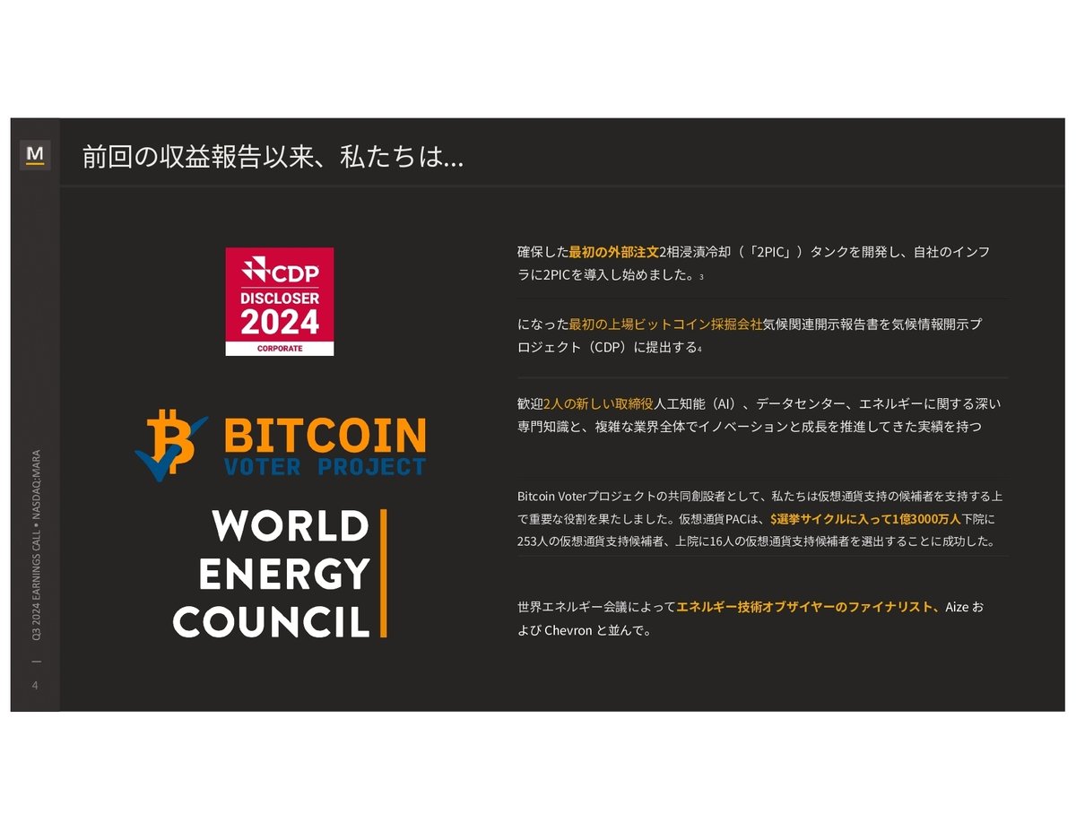 Marathon Digital Holdings(MARA)2024/Q3決算発表(2024/11/12)｜キラ