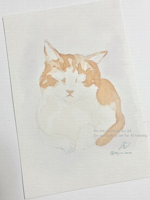 水彩原画 銀河鉄道を見送る猫（水彩原画 銀河鉄道を見送る猫｜絵画）