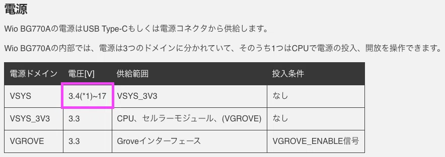 Wio BG770Aの研究2：仕様書から読み解く電源周りの特徴｜高知のIoT屋