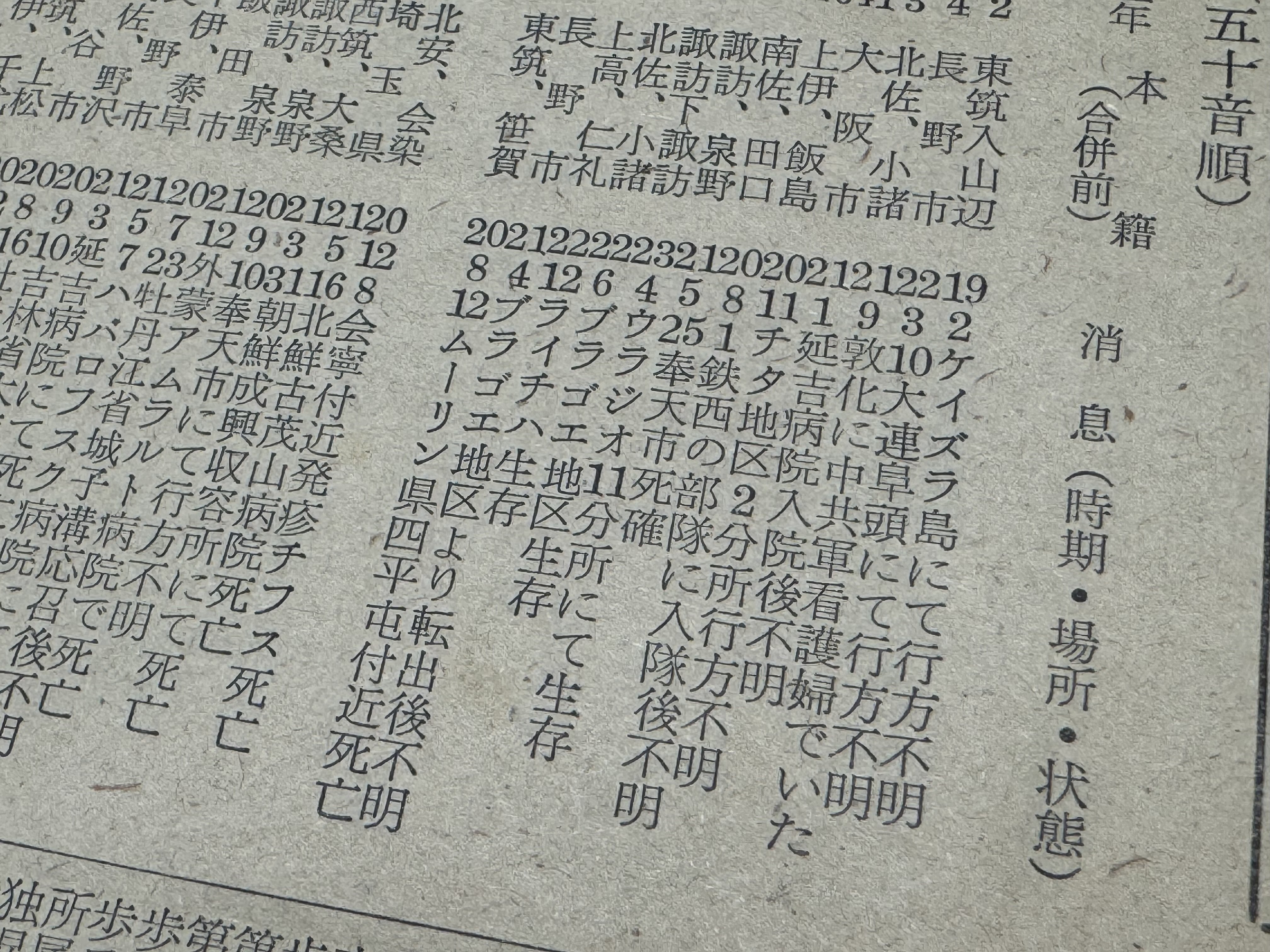 敗戦後13年しても、消息不明長野県関係者が1770人も記載されていた「未
