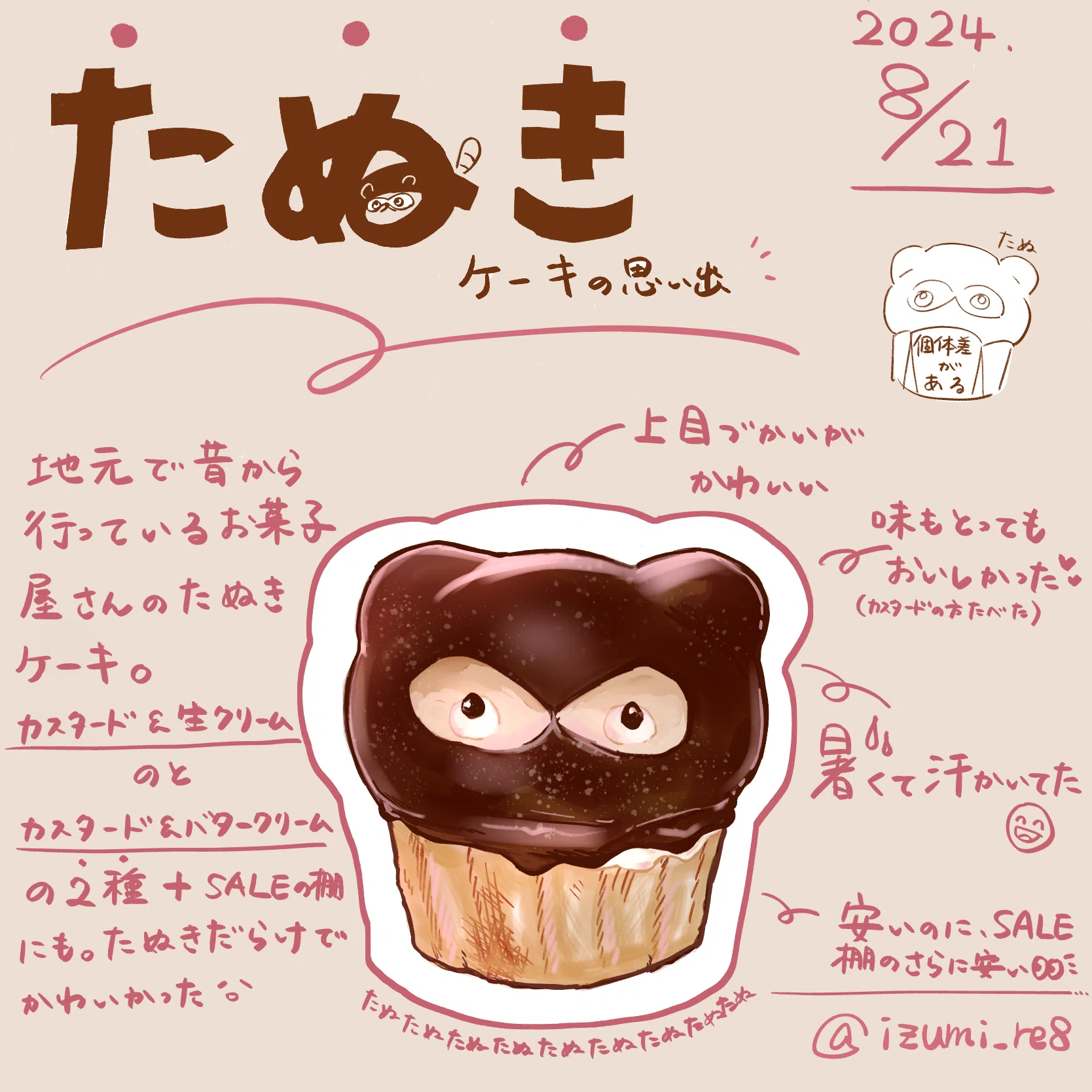 Izuのお菓子日記】たぬきケーキ｜Izu(イラストレーター×デザイナー👯)