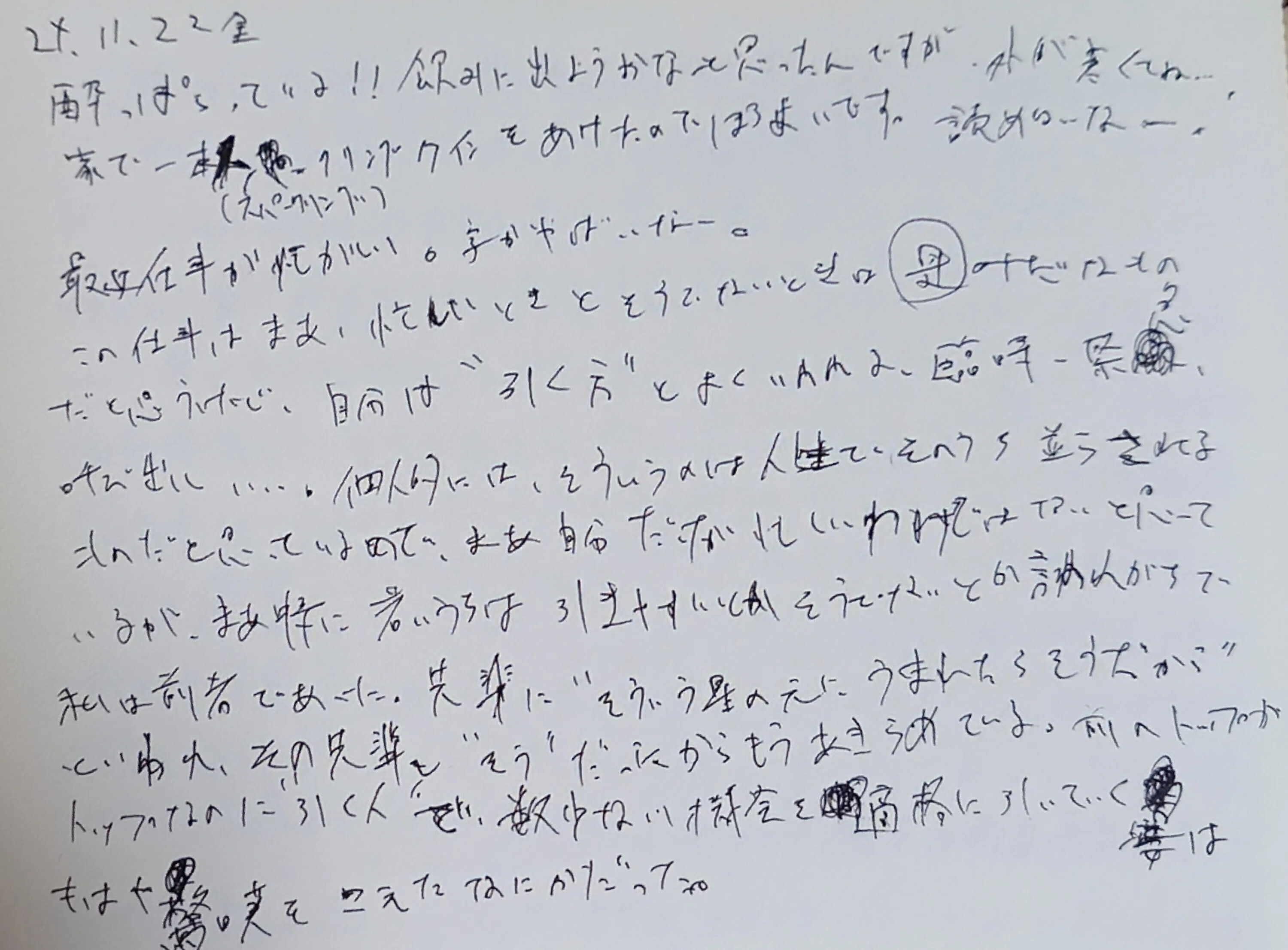 24/11/22手書き日記:酔っぱらいのたわごと｜しし座流星群