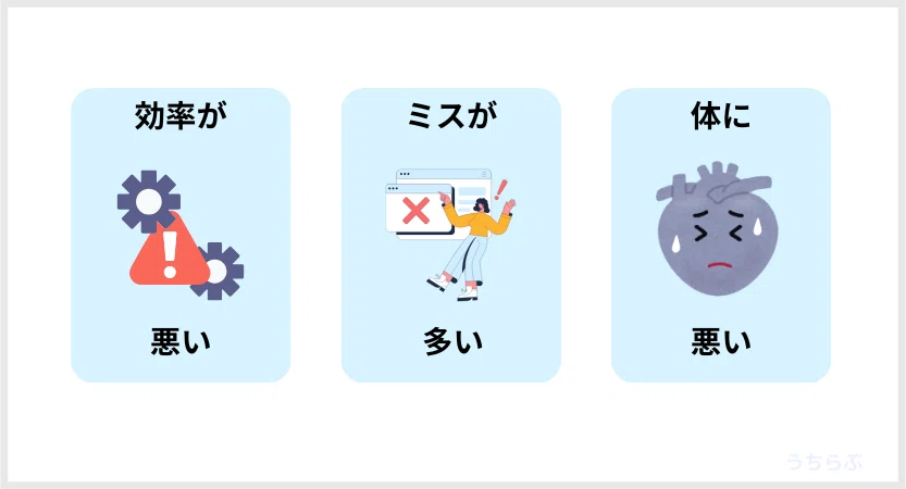 効率が悪くなる ミスが多くなる そもそも体に悪い