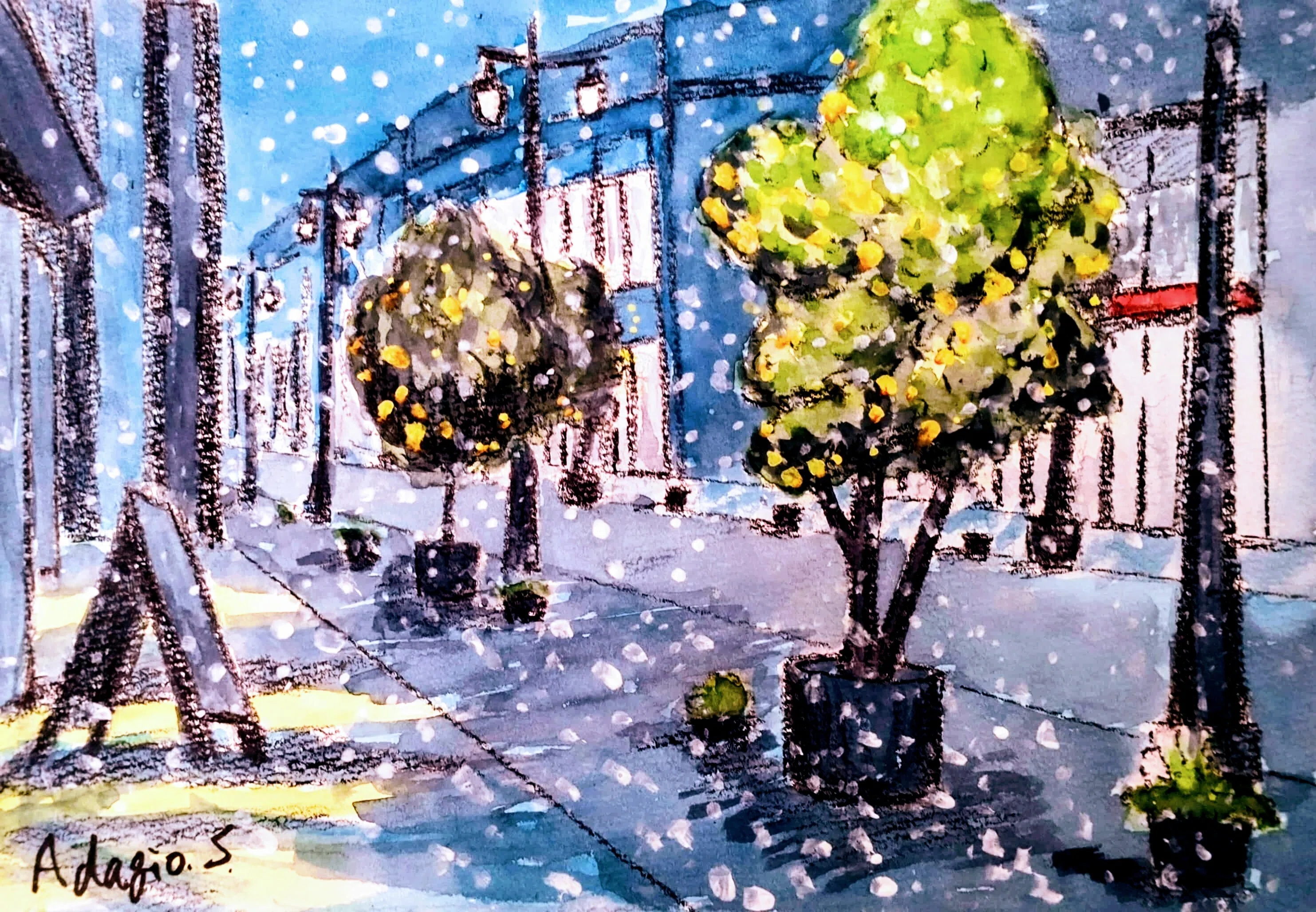 外は白い雪の夜 【音楽イラスト＆エッセイ】｜アダージョ・スナフキン