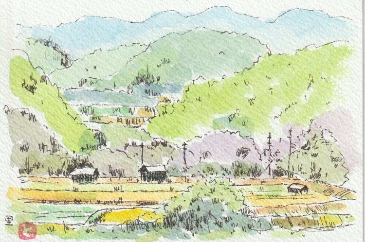 いつもの里山風景を描いた｜水彩スケッチ帖