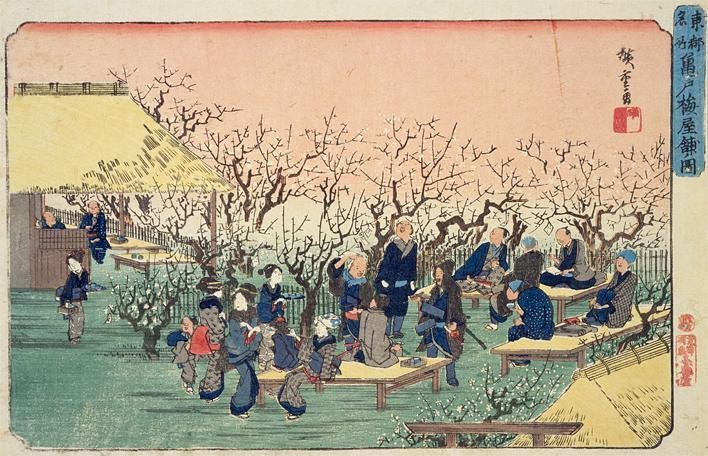 初代歌川広重『亀戸梅屋舗』 額付き 東京伝統木版画工芸協会 江戸木