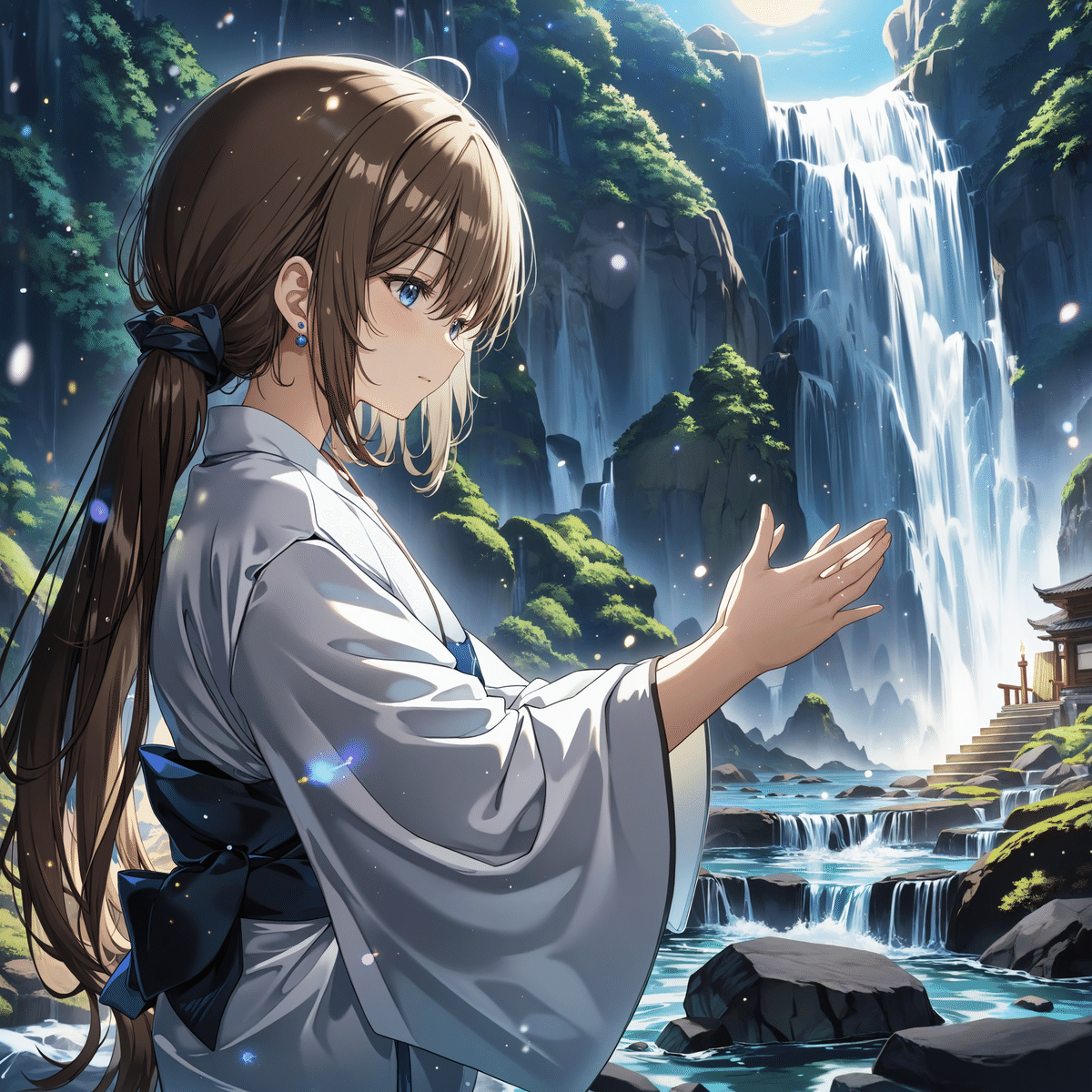 滝行をするきれいな女性のアニメイラスト、anima_pencil-XL -> blue_pencil-flux1 Q6_K.gguf