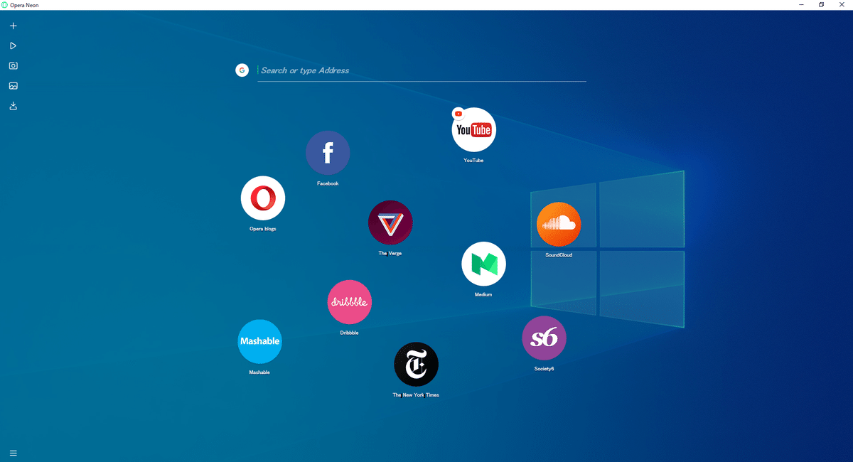 Opera Neonのホーム画面