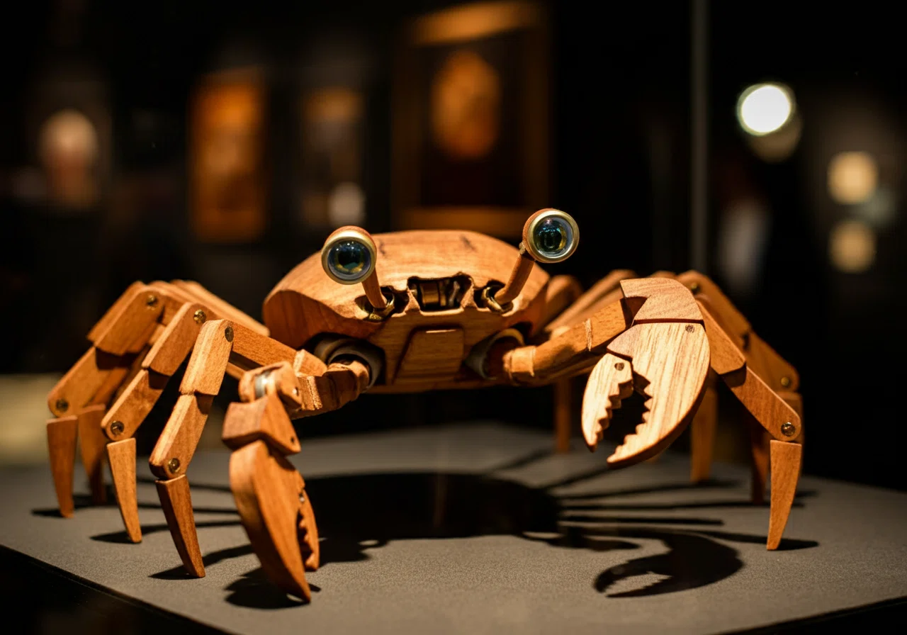 蟹 de ロボット、木製 @Copilot & ImageFX＋プロンプト｜茜町春彦
