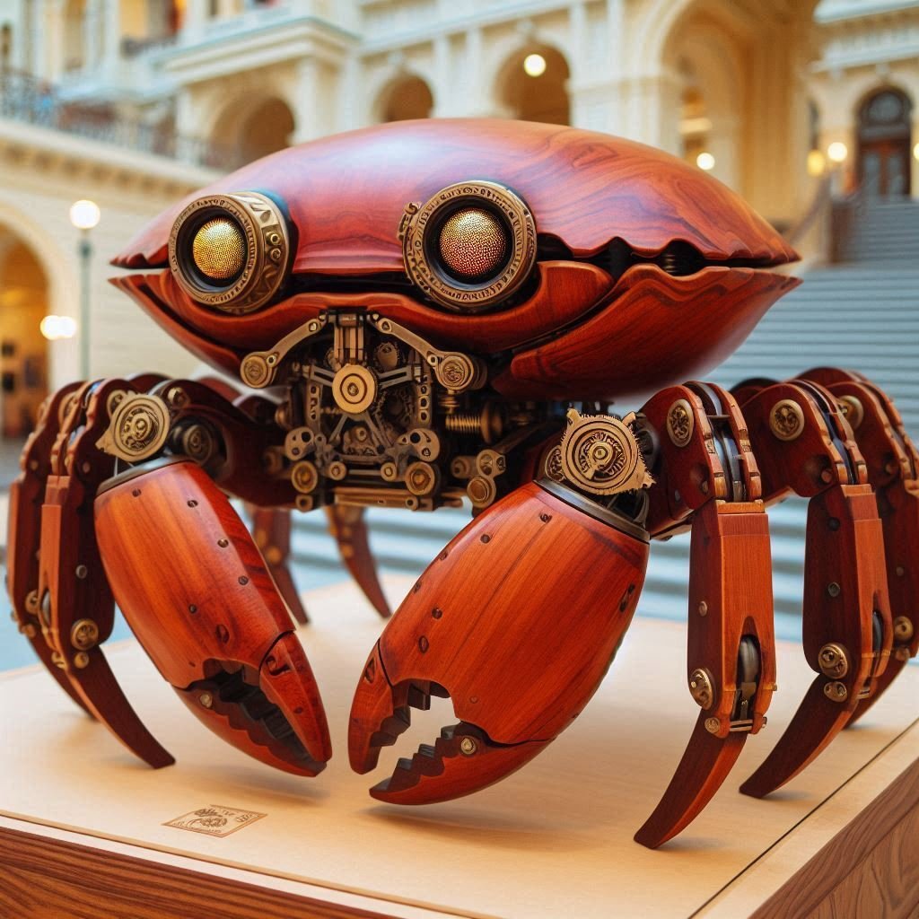 蟹 de ロボット、木製 @Copilot & ImageFX＋プロンプト｜茜町春彦