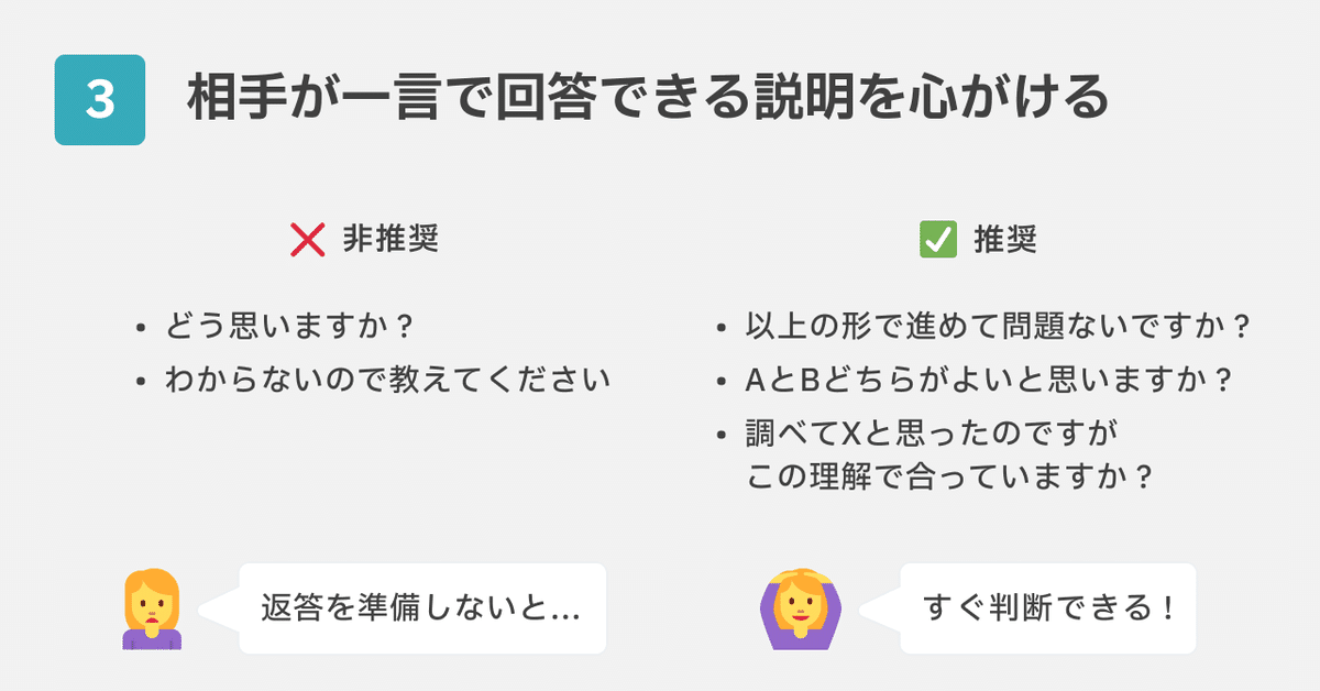 3.相手が一言で回答できる説明を心がける