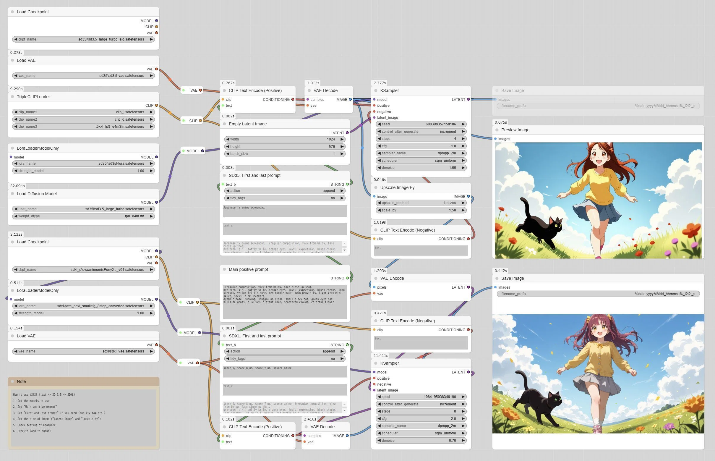 T2I2I Workflow using SD 3.5 Large Turbo and SDXL in ComfyUI｜まゆひらa