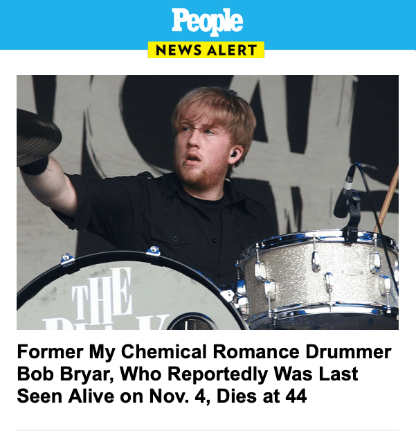 元MCR(My Chemical Romance/マイ・ケミカル・ロマンス)のドラマー、ボブ・ブライアー(Bob  Bryar)が44歳で死去｜DigitalCreator