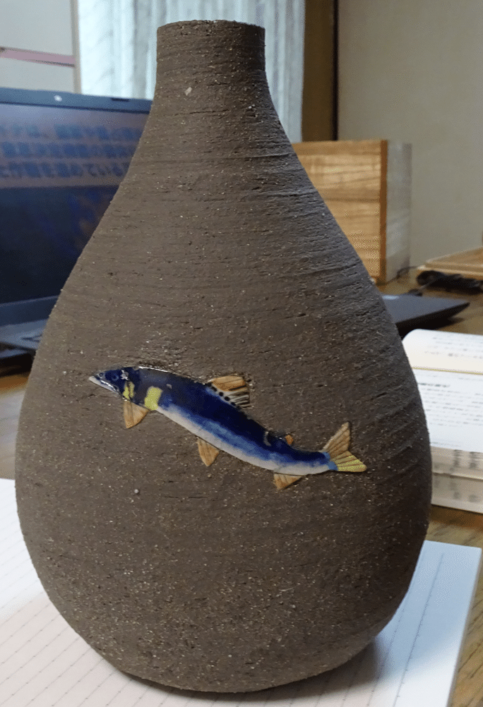 日本画家 米陀寛「鮎」陶板画 陶額 額装 日本画家 米陀寛「鮎」陶板画 陶額 額装 - メルカリ