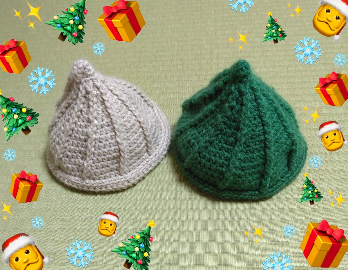 手編みねこ耳ニット帽 どんぐり帽子 ホイップ帽子 ハンドメイド 血 