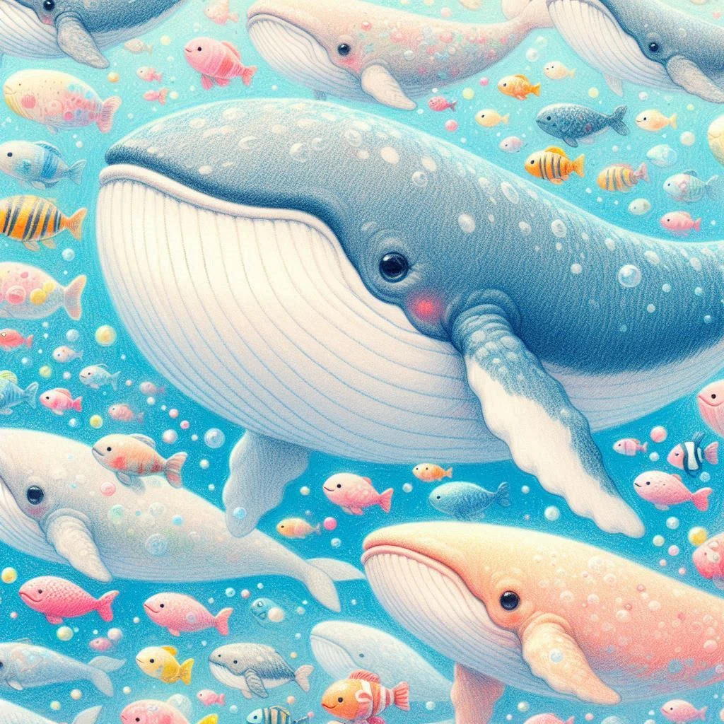AIイラスト)くじらちゃんをいろんなテイストで作りました🐳🌊｜空風