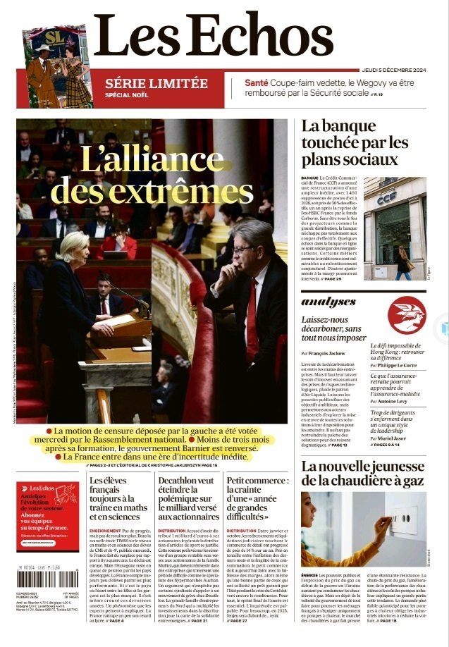 La motion de censure (内閣不信任案可決) の記事をフランス語で La motion de censure (内閣不信任案可決) の記事をフランス語で