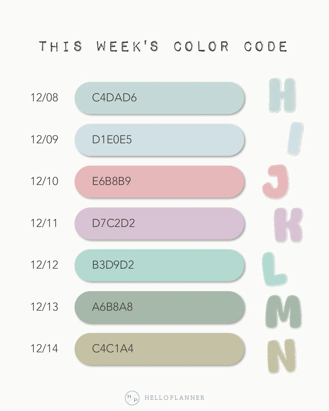 🎨今週のカラーコード 12/08-12/14｜HELLO PLANNER
