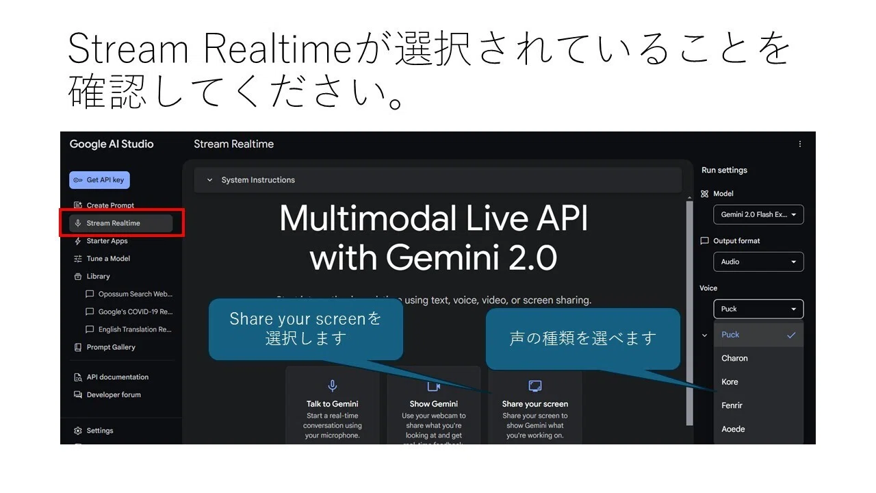 Gemini 2.0 Flash Experimentalでパソコンの画面を共有する手順