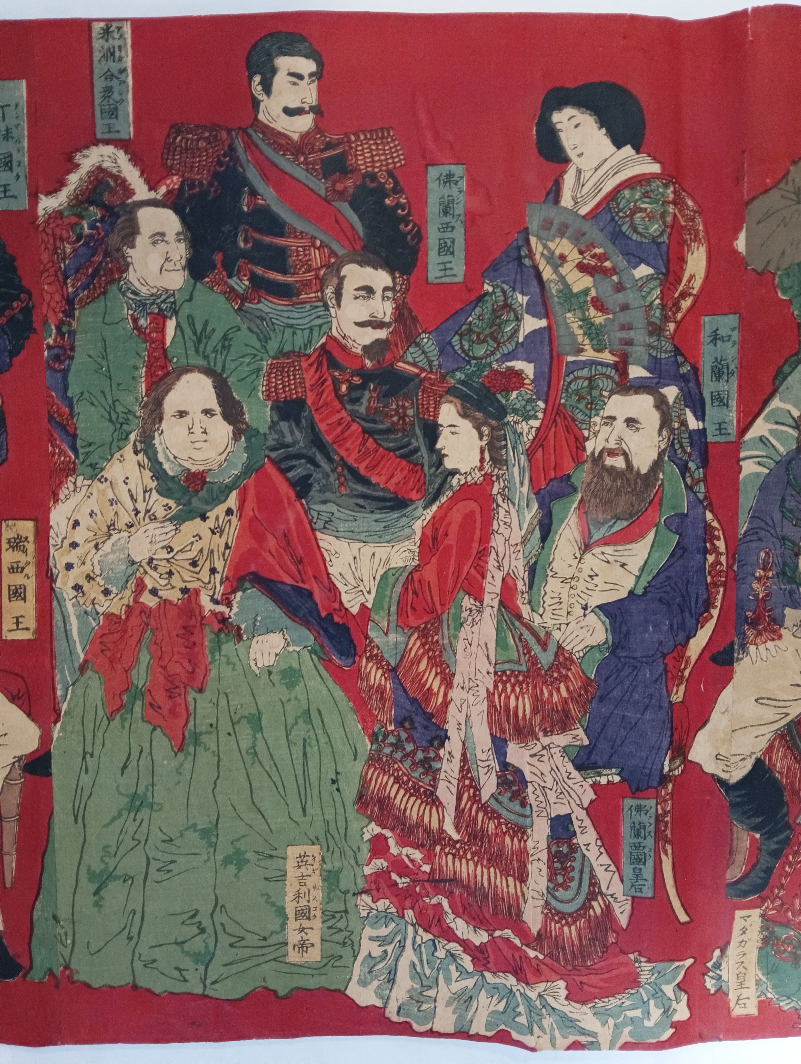楊州周延　【紅葉館舞台之図】　明治十年　彩色木版刷　３枚続揃　明治天皇　浮世絵 楊州周延 【紅葉館舞台之図】 明治十年 彩色木版刷 3枚続