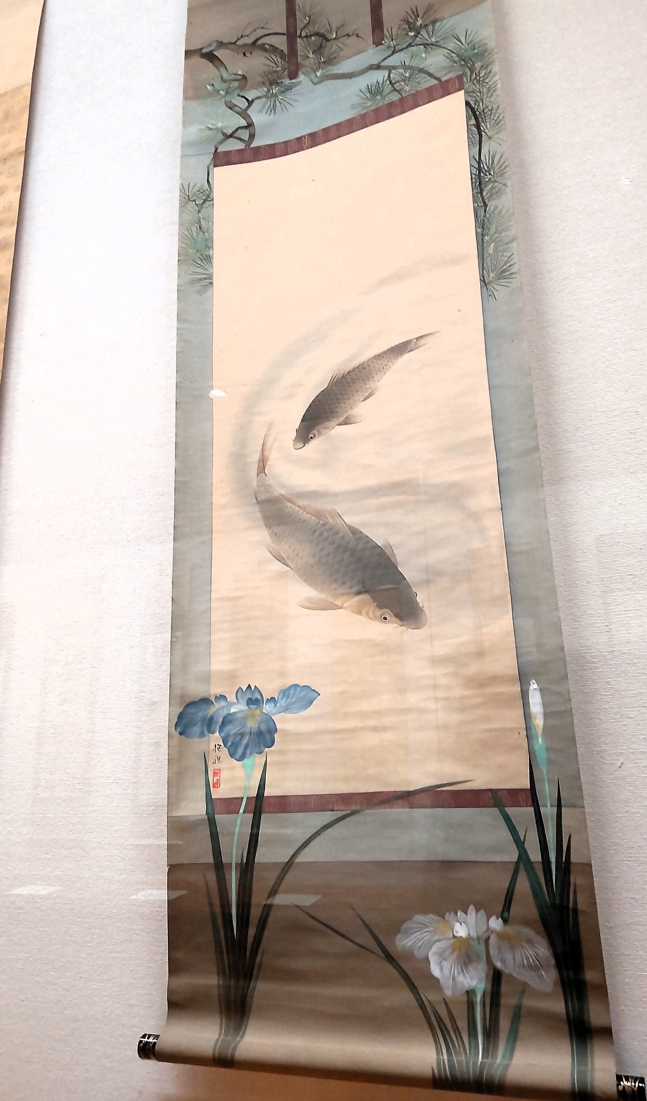 酒井抱一「桜に小禽図」複製画 額入り 色紙額 特殊工芸画