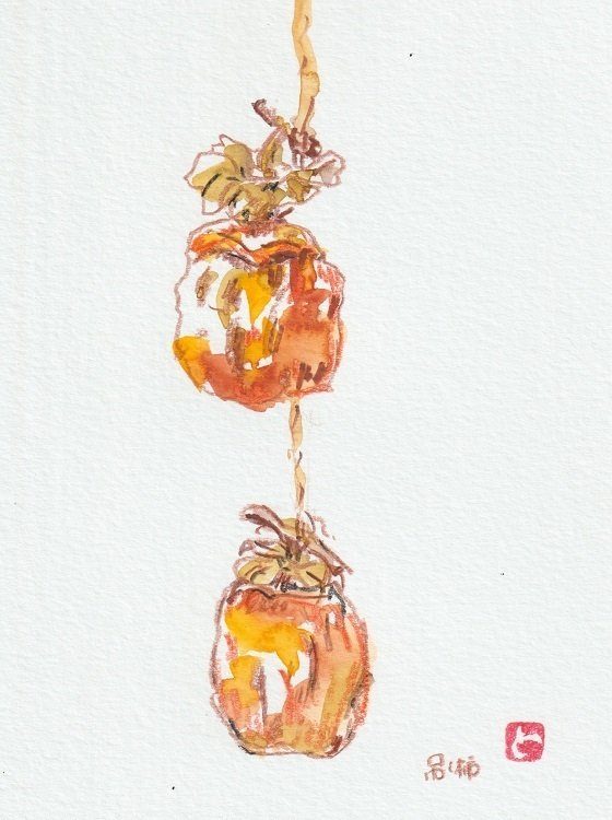 水彩画「柿みのるころー白壁土蔵」 水彩画「柿みのるころー白壁土蔵」 - メルカリ